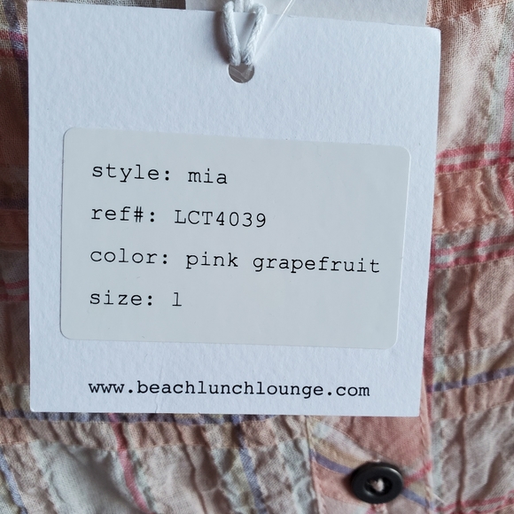 Beachlunchlounge Women's Mia Top Large Long Sleeve Pink Plaid Raw Hem - Picture 8 of 13